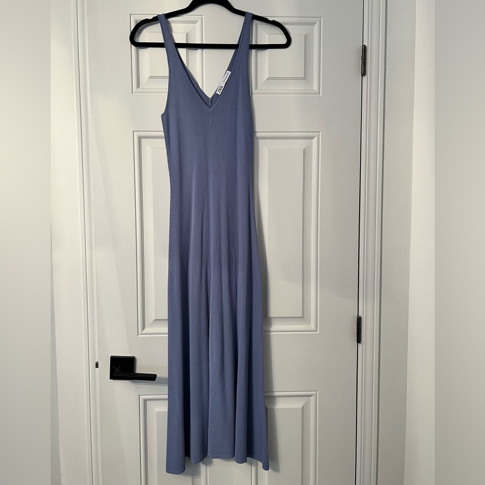 Zara Lavender Blue Ribbed Midi Dress